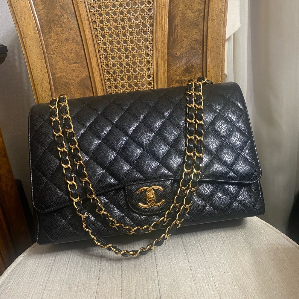 Chanel Black Maxi Quilted Shoulder Bag with Gold Chain